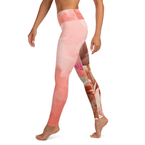 Tangerine Water Color Yoga Leggings with Flamingo