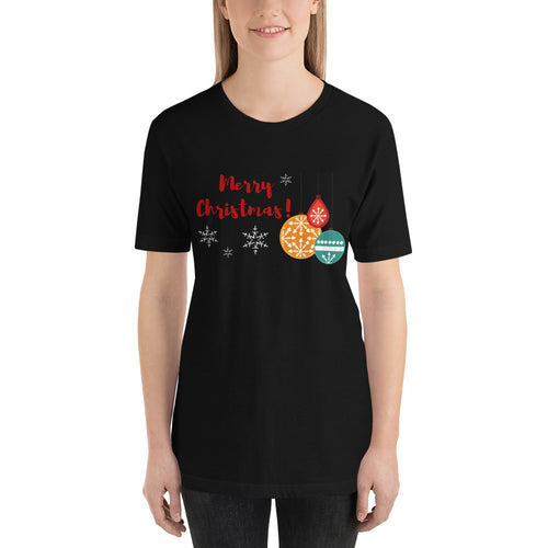Merry Christmas with Ornaments and Snow flakes Short-Sleeve Unisex T-Shirt