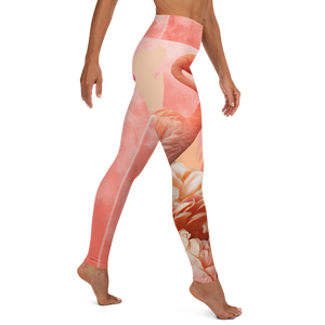 Tangerine Water Color Yoga Leggings with Flamingo