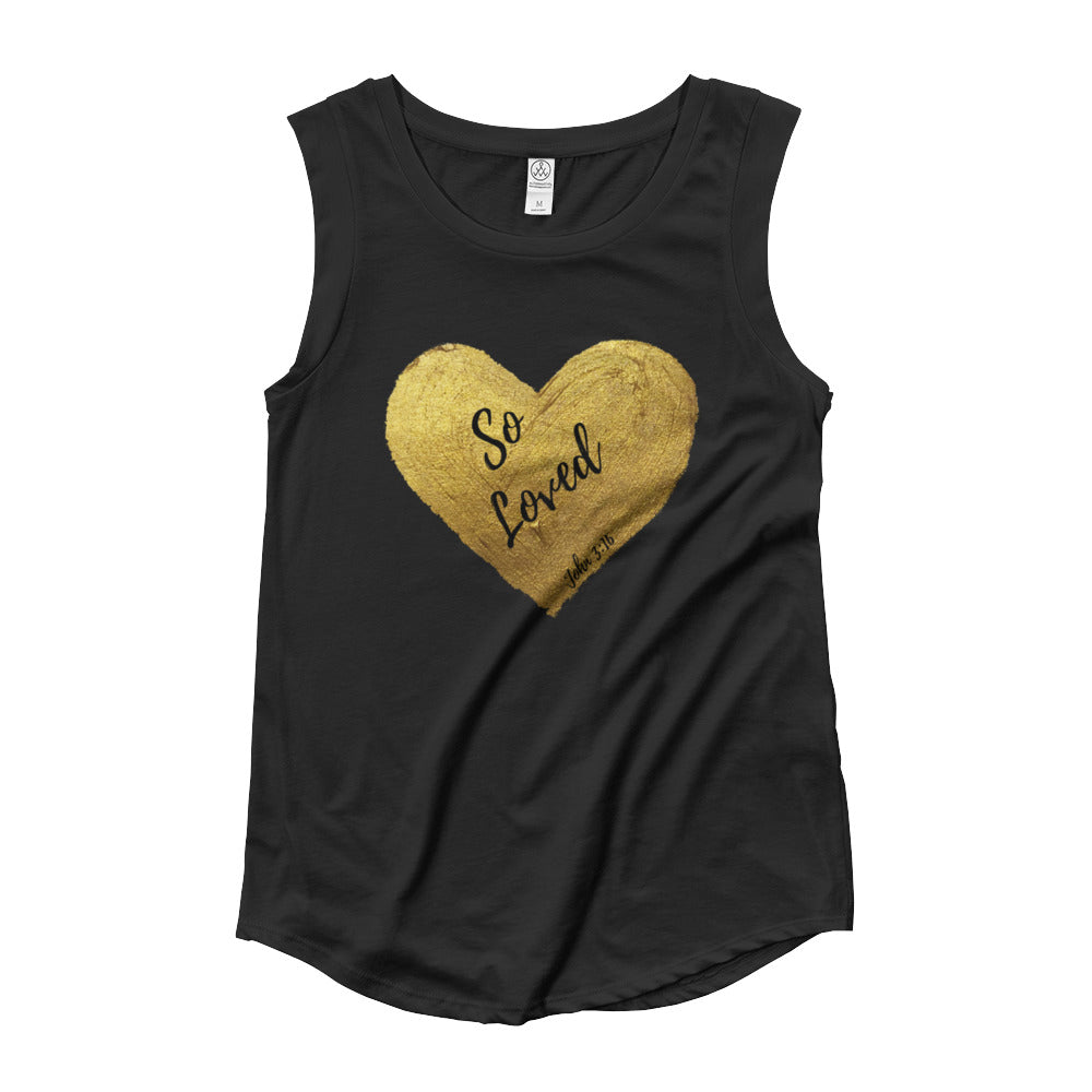 So Loved in Gold Ladies’ Cap Sleeve T-Shirt